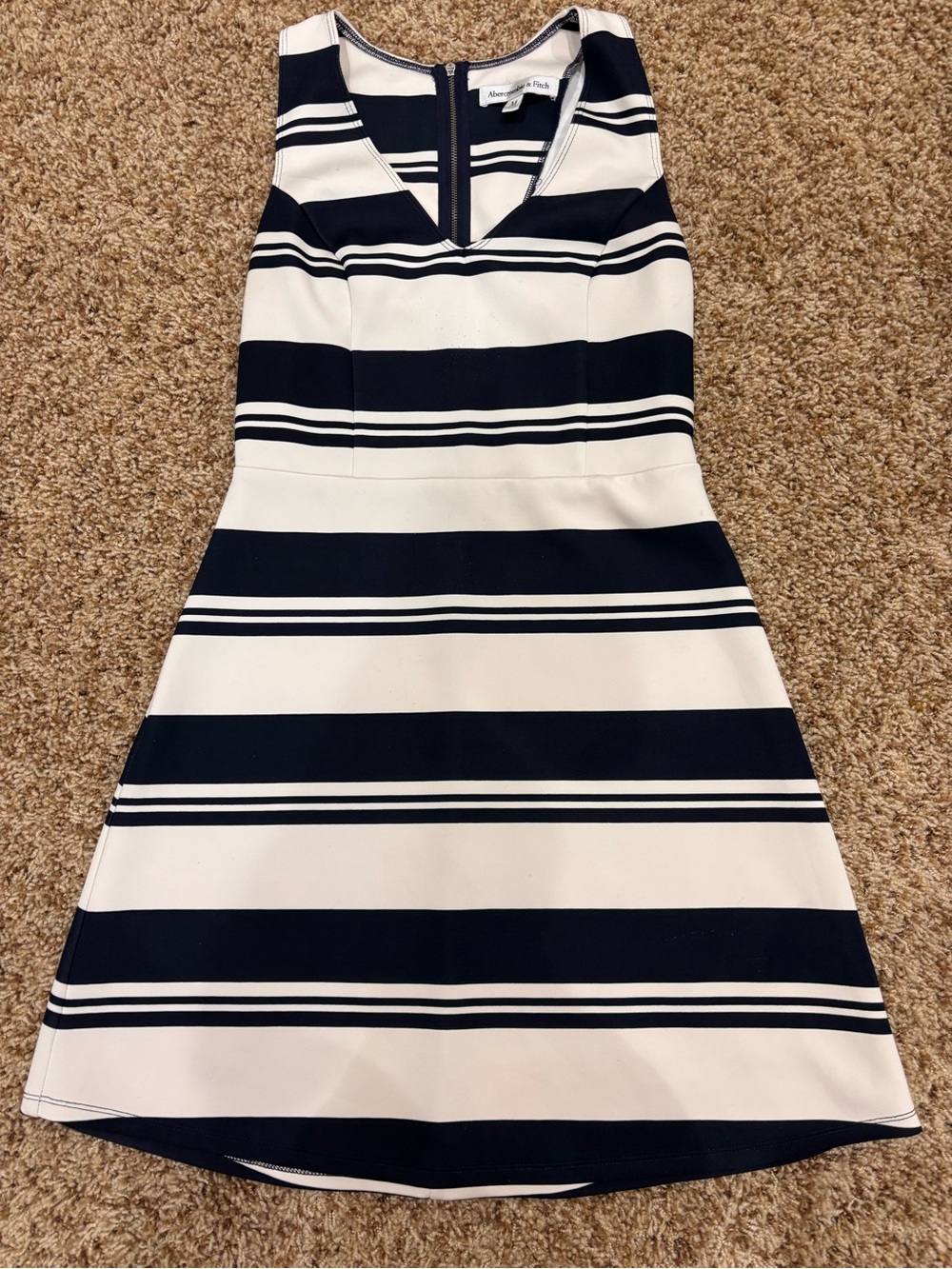 ABERCROMBIE & FITCH White & Navy Striped Fit-and-Flare Dress